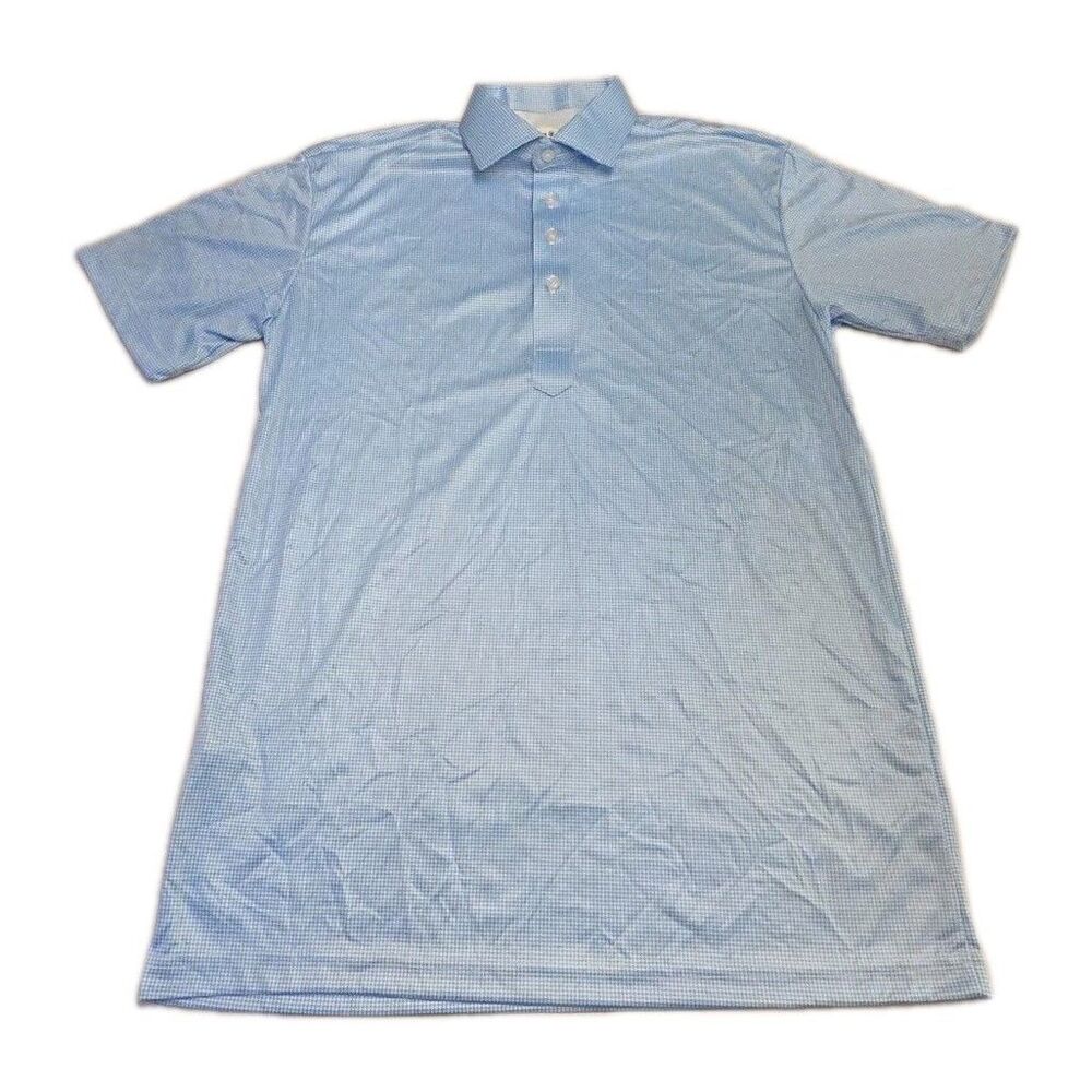 NWOT Collars & Co Mens Medium Dress Collar Polo Shirt Blue Micro Houndstooth - Picture 2 of 7